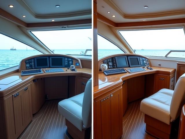 Before and after of elegant yacht interior detailing at Lekki Marina